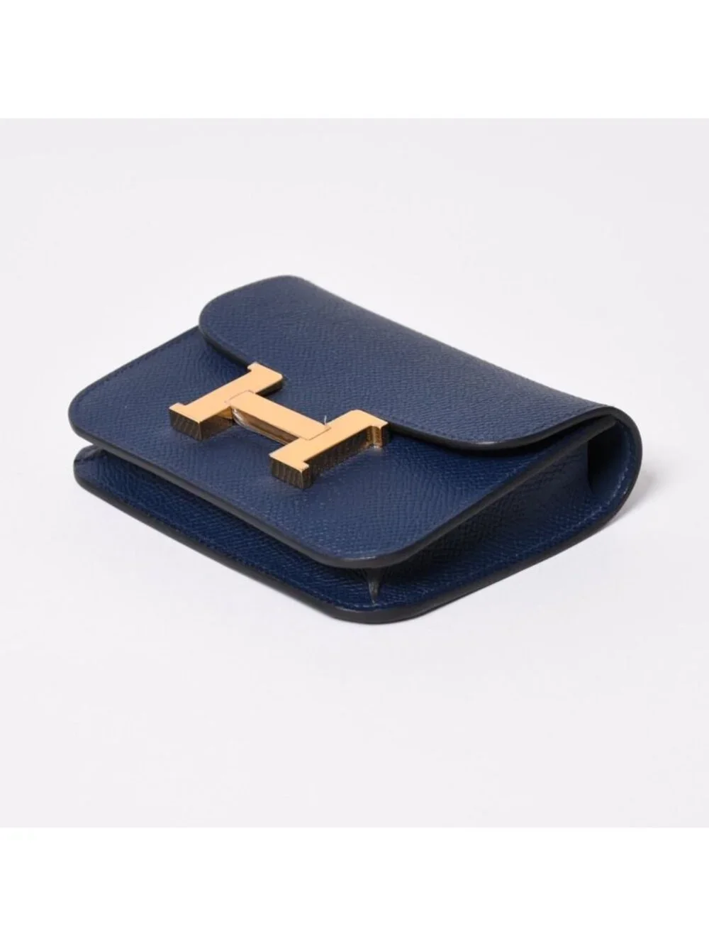 Hermes Constance Slim Bifold Wallet Veau Epsom Navy Pouch Gold